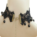 Women Gothic Steampunk Flower Black Lace Beads Pendat Collar Choker Necklace