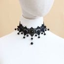 Women Gothic Steampunk Flower Black Lace Beads Pendat Collar Choker Necklace