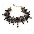 Women Gothic Steampunk Flower Black Lace Beads Pendat Collar Choker Necklace