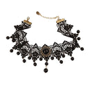Women Gothic Steampunk Flower Black Lace Beads Pendat Collar Choker Necklace
