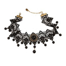 Women Gothic Steampunk Flower Black Lace Beads Pendat Collar Choker Necklace