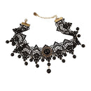Women Gothic Steampunk Flower Black Lace Beads Pendat Collar Choker Necklace