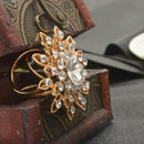 Jewelry Gold Sunflower Shape Crystal Charm Autumn Tricyclic Scarf Buckle Pin