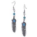 Vintage Bohemian Feather Shape Pendant Turquoise Beads Drop Dangle Earrings