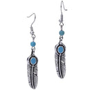 Vintage Bohemian Feather Shape Pendant Turquoise Beads Drop Dangle Earrings