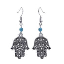 Vintage Bohemian Hand Shape Pendant Turquoise Beads Drop Dangle Earrings