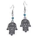 Vintage Bohemian Hand Shape Pendant Turquoise Beads Drop Dangle Earrings