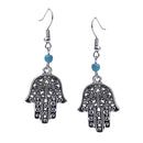 Vintage Bohemian Hand Shape Pendant Turquoise Beads Drop Dangle Earrings