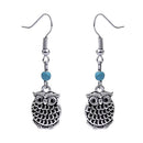 Vintage Bohemian Owl Shape Pendant Turquoise Beads Drop Dangle Earrings