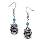 Vintage Bohemian Owl Shape Pendant Turquoise Beads Drop Dangle Earrings