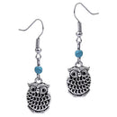 Vintage Bohemian Owl Shape Pendant Turquoise Beads Drop Dangle Earrings