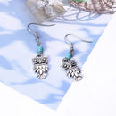 Vintage Simple Bohemian Owl Shape Pendant Turquoise Beads Dangle Earrings