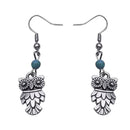 Vintage Simple Bohemian Owl Shape Pendant Turquoise Beads Dangle Earrings