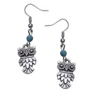 Vintage Simple Bohemian Owl Shape Pendant Turquoise Beads Dangle Earrings