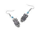 Retro Bohemian Cute Owl Shape Pendant Turquoise Beads Drop Dangle Earrings