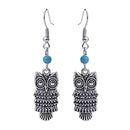 Retro Bohemian Cute Owl Shape Pendant Turquoise Beads Drop Dangle Earrings