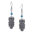 Retro Bohemian Cute Owl Shape Pendant Turquoise Beads Drop Dangle Earrings
