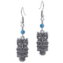 Retro Bohemian Cute Owl Shape Pendant Turquoise Beads Drop Dangle Earrings