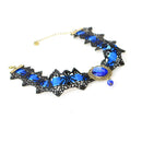 Gothic Victorian Vintage Black Lace Blue Gemstone Choker Necklace