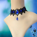 Gothic Victorian Vintage Black Lace Blue Gemstone Choker Necklace