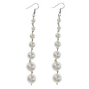 Women Girls Ladies Fashion Pearl Beads Dangle Drop Long Ear Studs Earrings Party Wedding Accessory Silver