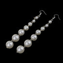 Women Girls Ladies Fashion Pearl Beads Dangle Drop Long Ear Studs Earrings Party Wedding Accessory Silver