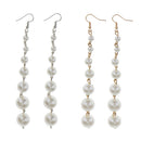 Women Girls Ladies Fashion Pearl Beads Dangle Drop Long Ear Studs Earrings Party Wedding Accessory Silver