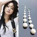 Women Girls Ladies Fashion Pearl Beads Dangle Drop Long Ear Studs Earrings Party Wedding Accessory Silver