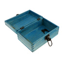 Blue VINTAGE Quoted Wooden Jewellery Box with Metal Lock & Key Trinket Chest Gift Case