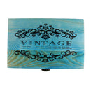 Blue VINTAGE Quoted Wooden Jewellery Box with Metal Lock & Key Trinket Chest Gift Case