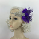 1920's Purple Charleston Feather Headband Flapper Gangster 30s Fancy Dress
