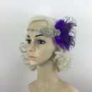 1920's Purple Charleston Feather Headband Flapper Gangster 30s Fancy Dress
