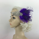 1920's Purple Charleston Feather Headband Flapper Gangster 30s Fancy Dress