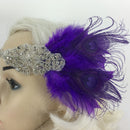 1920's Purple Charleston Feather Headband Flapper Gangster 30s Fancy Dress