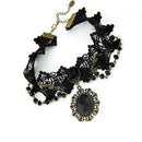 Gothic Black Lace Retro Choker Charm Collar Bead Pendant Chain Lace Necklace