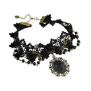 Gothic Black Lace Retro Choker Charm Collar Bead Pendant Chain Lace Necklace