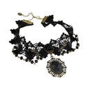 Gothic Black Lace Retro Choker Charm Collar Bead Pendant Chain Lace Necklace
