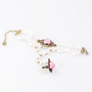 Retro Gothic White Lace Pink Flower Bracelet Chain Ring Bride Accessories