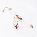 Retro Gothic White Lace Pink Flower Bracelet Chain Ring Bride Accessories