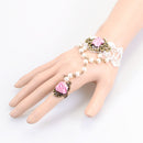 Retro Gothic White Lace Pink Flower Bracelet Chain Ring Bride Accessories