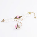 Retro Gothic White Lace Pink Flower Bracelet Chain Ring Bride Accessories