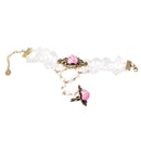 Retro Gothic White Lace Pink Flower Bracelet Chain Ring Bride Accessories