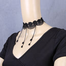Vintage Black Lace Weaving Fringe Charm Beads Pendant Choker Necklace