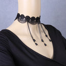 Vintage Black Lace Weaving Fringe Charm Beads Pendant Choker Necklace