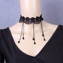 Vintage Black Lace Weaving Fringe Charm Beads Pendant Choker Necklace