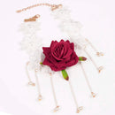 Vintage Red Rose White Lace Tassel Choker Necklace for Wedding Bride Girl