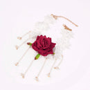 Vintage Red Rose White Lace Tassel Choker Necklace for Wedding Bride Girl