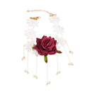 Vintage Red Rose White Lace Tassel Choker Necklace for Wedding Bride Girl