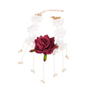 Vintage Red Rose White Lace Tassel Choker Necklace for Wedding Bride Girl