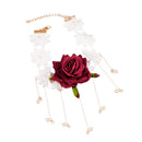 Vintage Red Rose White Lace Tassel Choker Necklace for Wedding Bride Girl